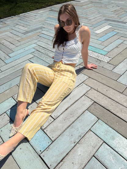 yellow linen pants